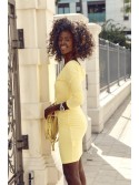 Ribbed dress with ruffles, yellow FG596 - Online store - Boutique